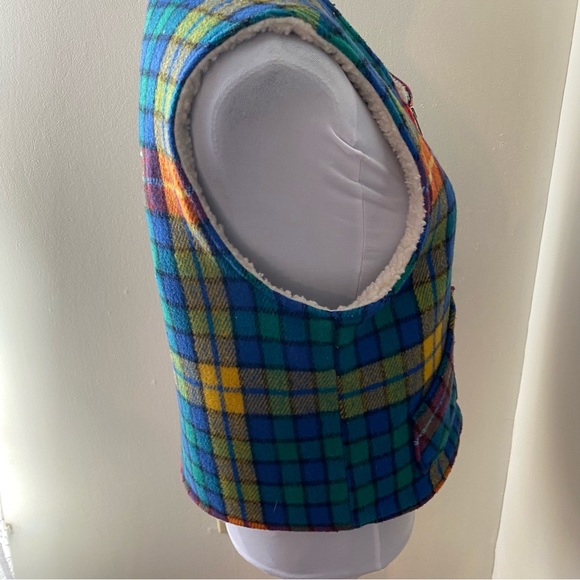 Acme Clothing Looney Tunes vintage plaid sherpa wool blend vest XL - Picture 9 of 13